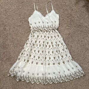 Jessica Simpson Cream Dress with Brown Embroidery